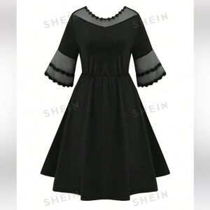 Black lace midi dress. 1X